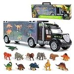 Akokie Dinosaur Toys for Boys Girls - Kids Toys Transport Carrier Truck with Dinosaur Toys Animals Toys 12 Pcs Double Side Storage Set Birthday Easter Gifts for Kids Boys Girls 3 4 5 Years Old