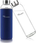 RYACO Borosilicate Glass Water Bottle 550ml BPA-Free Leak Proof Ideal for School Home Office Travel Sport Yoga Gym Hot Cold Drinks with Portable Neoprene Carrying Sleeve and Sponge Brush