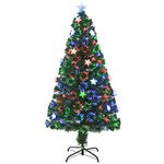 HOMCOM 5FT Prelit Artificial Christmas Tree Fibre Optic Star LED Light Holiday Home Xmas Decoration with LED Light for Indoor Party, Green