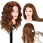 Mannequin Head with 100% Real Human Hair, Beauty Star Manikin Doll Head for Hair Styling, Cosmetology Hairdressing Training Practice Head with Clamp Stand and Braiding Accessories Kit (18" Dark Brown)