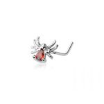 Pierced Owl 20GA 316L Stainless Steel CZ Crystal Red Belly Spider L-Bend Nose Stud, Metal, cubic zirconia