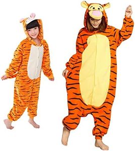emmarcon Pyjama animaux pour enfants, costume de Carnaval, Halloween, fête, Cosplay, unisexe - Orange - 6-7 ans
