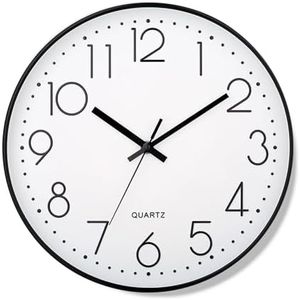 DOTOTO 12 Inch Silent Wall Clocks, Non-Ticking Silent Clock, Quartz Classic Decor Clock, Large Round Clock for Office, Classroom, Home, Living, Kitchen, Easy to Read (Black)