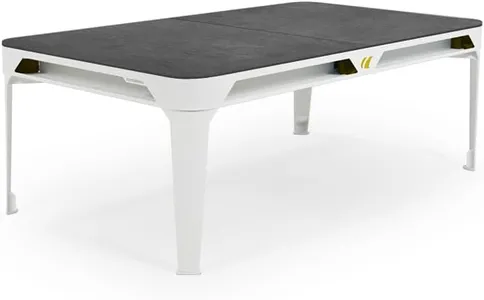 CORNILLEAU - Hyphen Outdoor - Outdoor Pool Table Convertible into a Dining Table, Weatherproof, Made in France - White Frame - Light Grey Cloth - Pockets Mustard Table Tops: Mineral Decor