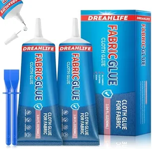 2 Pack 90 ML Fabric Glue for Clothing Permanent Washable, Glue Permanent for All Fabric, Cotton, Flannel, Linen, Denim, Leather, Polyester, Doll Repair, Patches