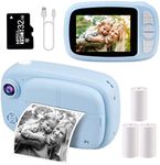 Kids Instant Camera, Mijiaowatch 12MP/1080P Video Kids Digital Instant Camera 3.5 Inch Free Ink Print Cameras for Kids with 32GB Card, Photo Print Camera Kids Girls Toys Gift for Boys Age 3-14 (Blue)