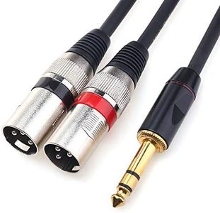 TISINO 1/4 inch TRS Stereo Male to Dual XLR Male Splitter Patch Cable Unbalanced Headphone Jack 6.35mm to Double XLR Breakout Cable - 5 FT/1.5m