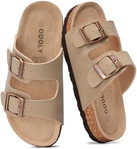 ODOLY Kids Cork Footbed Slides Sandals Adjustable Buckle Summer Shoes