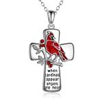 POPLYKE Cardinal Cross Necklace Memorial Gifts for Women Sterling Silver When Cardinals Appear Angels Are Near Necklace Jewelry for Girls Mother Daughter