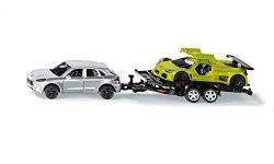 siku 2544, Car with Transport Trailer and Sports Car, 1:55, Metal/Plastic, Silver/Green, Tiltable loading area