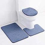 ARLTTH Set of 3 Soft Absorbent Memory Foam Bathroom Mat Non Slip Bath Rug, Toilet Lid Cover, U Shaped Contour Rug (gray)