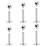 Body CAC 6PCS-16G Internally Threaded Labret Titanium Earring 3mm Plain Piercing Balls F136 Implant Grade Flat Back Lip Tragus Helix Studs Conch