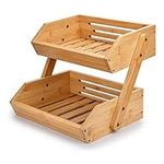 G.a HOMEFAVOR 2-Tier Bamboo Fruit Basket Bowl Holder, Bread Vegetables Storage Stand for Kitchen Countertop, Snacks Rack in Home Kitchen and Office