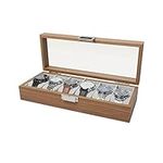 Nwvuop 6-Slot Watch Box for Men and Women Wooden Watch Display Case with Glass Lid Watch Storage Organiser Box