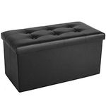 COSYLAND Ottoman with Storage Folding Leather Ottoman Footrest Foot Stool Brown Ottoman Big Rectangle Collapsible Bench Furniture(30"x 15"x15") (Black)