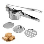 Potato Ricer Masher - Professional Grade Food Stainless Steel Press with 3 Interchangeable Strainers for Coarse, Medium & Fine - Potato Press for Mash Potatoe and Vegetables to Make Smooth Mash Puree