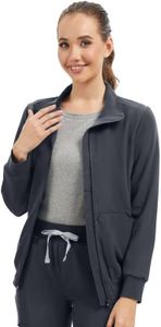 Kitmaz Scrub Jackets for Woman- Zip Front Soft Stretch Stand Collar Classic Fit with 3 Pockets(Pewter, X-Large)