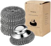 Steel Wool Scrubber, 4-Pack Stainless Steel Scrubber Pads with Handle - The Ultimate Scouring Solution for Rust, Stubborn Messes on Cookware, Grill, Oven & Kitchen Sinks