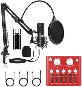 Audio Array Singing Bundle | Condenser Mic with Boom Arm & Sound Card V8 | Voice Effects, Reverb, Bluetooth | Ideal for Podcasting, Karaoke, Live Streaming, YouTube & Singing - GB-03