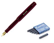 Kaweco Classic Sport Fine Nib Fountain Pen + Pack of 6 Blue Ink Cartridges Set (Burgundy)