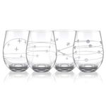 Joeyan Etched Stemless White Wine Glasses, Short Red Wine Glass with Engraving, 520ml Huge Beer Drinking Cups Set, Set of 4 Transparent with Line Dot Motifs, Cheers for Alcohol Party, Wedding,Gift