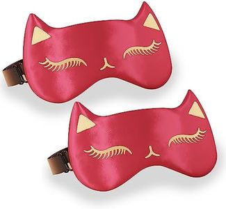 Drizzle Cat Eye Mask Natural Silk Sleep Mask Cute Smooth and Soft Eye Covers for Sleeping (2pcs Red)