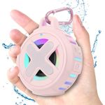 Xleader Pink Mini Bluetooth Speaker, Certified IPX7 Waterproof Shower Pool Floating Speaker with Lights, Clip,Mic, Crystal Sound&Bass, 2000mAh, for Beach Kayak Travel, for Teen Girl Women