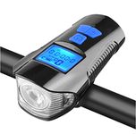 FASTPED New Smart Bike Accessories Motor Handlebar Front 3 in 1 USB Rechargeable Power Display Speedometer Light, Plastic Bicycle Front Light, Bike Speedometer Odometer, Bicycle Horn Loud, 3 in 1