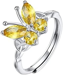 U7 Adjustable Celtic Knot Ring Sterling Silver Statement Yellow Cubic Zirconia Butterfly Animal Statement Ring for Women Girls