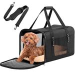 PETSFIT Soft-sided Small Dog Travel Carrier, with Patented Buckle and Soft Padding, Pet Carrier for Large Cats, Ideal for Car Road Trips Up to 20 Lbs Black