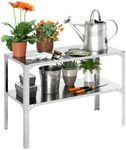 Outsunny 2 Tier Potting Bench Table, Galvanised Steel Garden Planting Work Bench Workstation with Storage Shelf for Outdoor, Patio, Greenhouse, 110 x 50 x 75 cm, Silver Tone