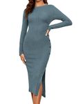 Famulily Women Dresses Fall Vintage Jumper Maxi Dress Soft Knit Bodycon Dress Button Down Sweater Dress Blue S