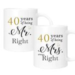 40th Wedding Gifts for Couple, 40th Anniversary Ideal Gifts for Wife Husband Parents Couple Grandparents, 40 Year Anniversary Engagement Gifts for Couple, 40th Anniversary Coffee Mug Set of 2, 11oz