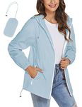 iWoo Waterproof Jackets Women Rain Coats For Women Raincoat Lightweight Outdoor Summer Hiking Jacket Light Blue L