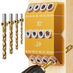 Kolvoii 30 45 90 Degree Angle Drill Guide Jig, Drill Jig for Angled Holes and Straight Hole with 4 Sizes Steel Drill Bits(Gold)