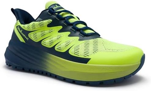 OrthoComfoot Men's Orthopedic Wide Comfort Hiking Shoes: Orthotic Plantar Fasciitis Heel Spur Support Neuropathy, Lightweight Rugged Terrain Trail Walking Sneakers Blue Yellow Size 13