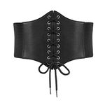 SUOSDEY Black Corset Waist Belt for Women Tied Waspie Belt Lace-up Cinch Belt Elastic Wide Belt for Halloween Theme Party