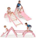 Ocodile Extra-Large 6-in-1 Pikler Triangle Climbing Set – Oversized Montessori Climbing Toys for Toddlers – Spacious Indoor Wooden Play Gym for Kids Ages 2-6 – Pink