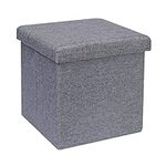 Bonlife Grey Small Ottoman Storage Box with Lid,Foot Rest Stool with Storage,Linen Toy Chest Box,Folding Footstool Cube Seat for Living Room 11.8"