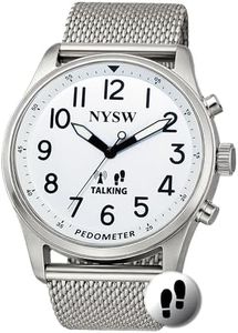 NYSW Men’s Atomic Time Sync Analog Pedometer Watch, Walking Step Counter, Calories & Miles, American Voice Announces Time/Date & Steps, No Bluetooth No EMF, Large Display, Stainless Steel Band SL-WT