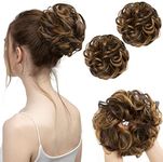 SARLA 2PCS Messy Hair Bun Hair Piece Small Scrunchies Synthetic Bun Hairpieces for Women Girls Updo Hair Extensions (Iced Mocha)