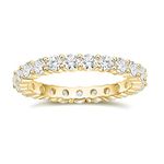 EAMTI 3mm 925 Sterling Silver Gold Wedding Band Round Cubic Zirconia Full Eternity Stackable Engagement Ring for Women Size 7