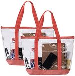 VENO 2 Pack Clear Tote Bag for Travel and Sports,Heavy Duty Handbag for Women,Lunch,Stadium Approved See Through Storage Bags(2 Pack, Red)