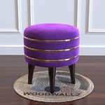 WOODWALLZ Velvet Upholstered Stool Ottoman- Sofa Side Stool Small Ottoman Footrest Stool Makeup Chair- Upholstered Century Modern Vanity Stools for Bedroom and Girls Room Living Room (Purple)