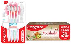 Colgate Swarna Vedshakti Ayurvedic Cavity Protection, Bad Breath Treatment Toothpaste - 400Gm & Sensitive Soft Bristles Manual Toothbrush For Adults - 4 Pcs, Multicolor