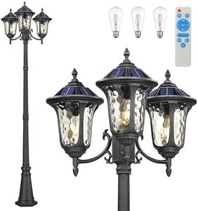 Luminzone 3-Head Outdoor Solar Lamp Post Lights with High Posts, Dusk to Dawn Remote Control Waterproof Exterior Pillar Lantern 3 Lighting Mode Hardwired Street Light for Garden Walkway
