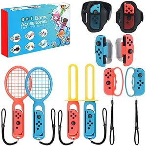 2022 Nintendo Switch Sports Accessories Bundle, 10 in 1 Family Sports Game Accessories Kit for Switch OLED, Joycon Grip for Hand Strap & Leg Strap,Chambara,Bowling Grip and Tennis/Badminton Rackets