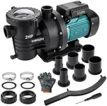 2HP Pool Pump Inground and Above Ground, 6980GPH High Flow Powerful Swimming Pool Pump, 110V Energy Saving with 1.25-1.5'', 1.5'', 2.0'' Unions and Filter Basket