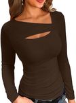 VICHYIE Womens Fall Long Sleeve Shirt Ribbed Cutout Fitted Tshirt Tops Coffee S