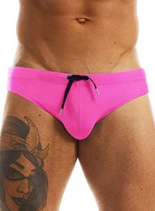 MIZOK Minaso Men's Swimwear Bikini Swimming Briefs Pad Swimsuits Board Surf Shorts Trunks, Pink, L